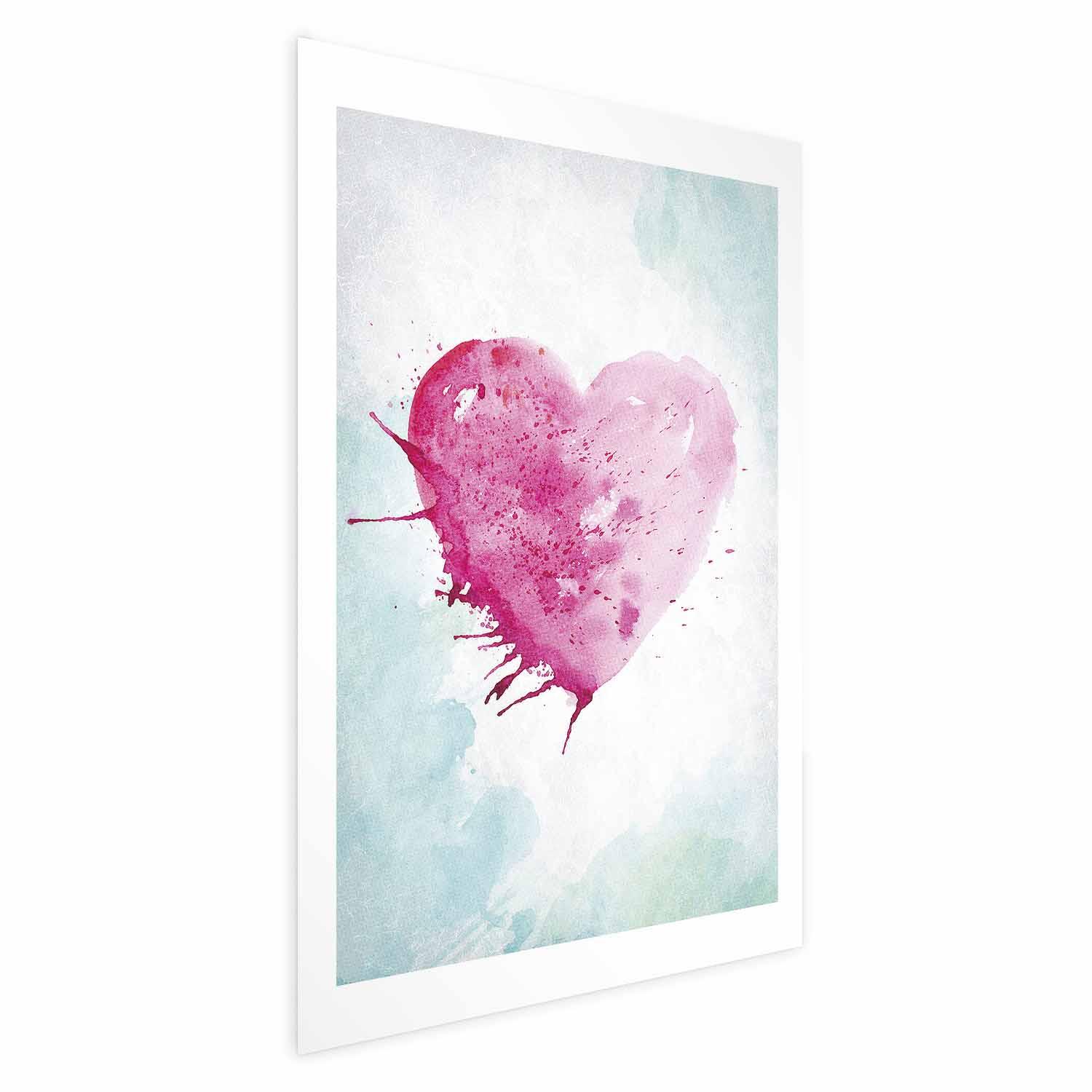 Abstrakt plakat - Akvarelhjerte med romantisk hjertemotiv - 60 x 90 cm - Uden ramme