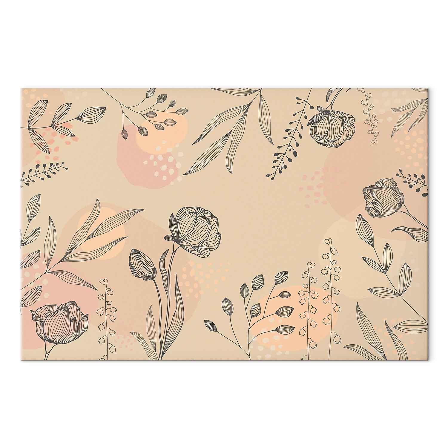 Lærredsbillede - Naturens varme farver med blomster og blade - 120 x 80 cm - Akustisk billede