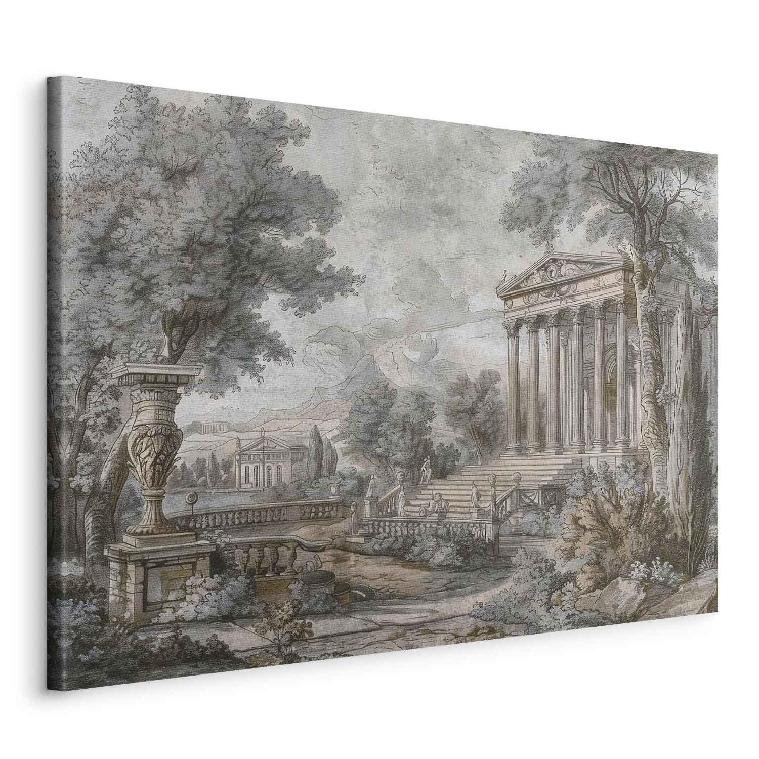 Lærredsbillede - Tempel på en bakke med græsk arkitektur i afdæmpede farver til vægdekoration - 120 x 80 cm - Standard