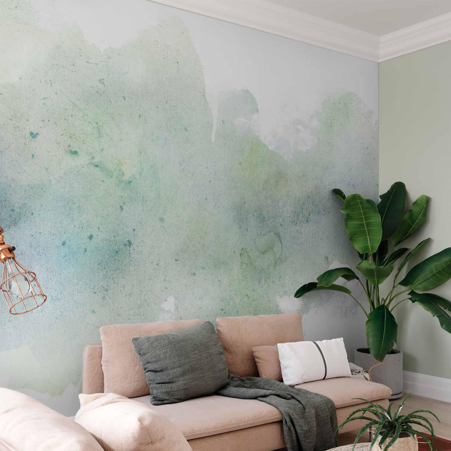 Fototapet Pastel Mint - abstrakt akvarel fototapet til væg og møbler - 250 x 175 cm - Standard
