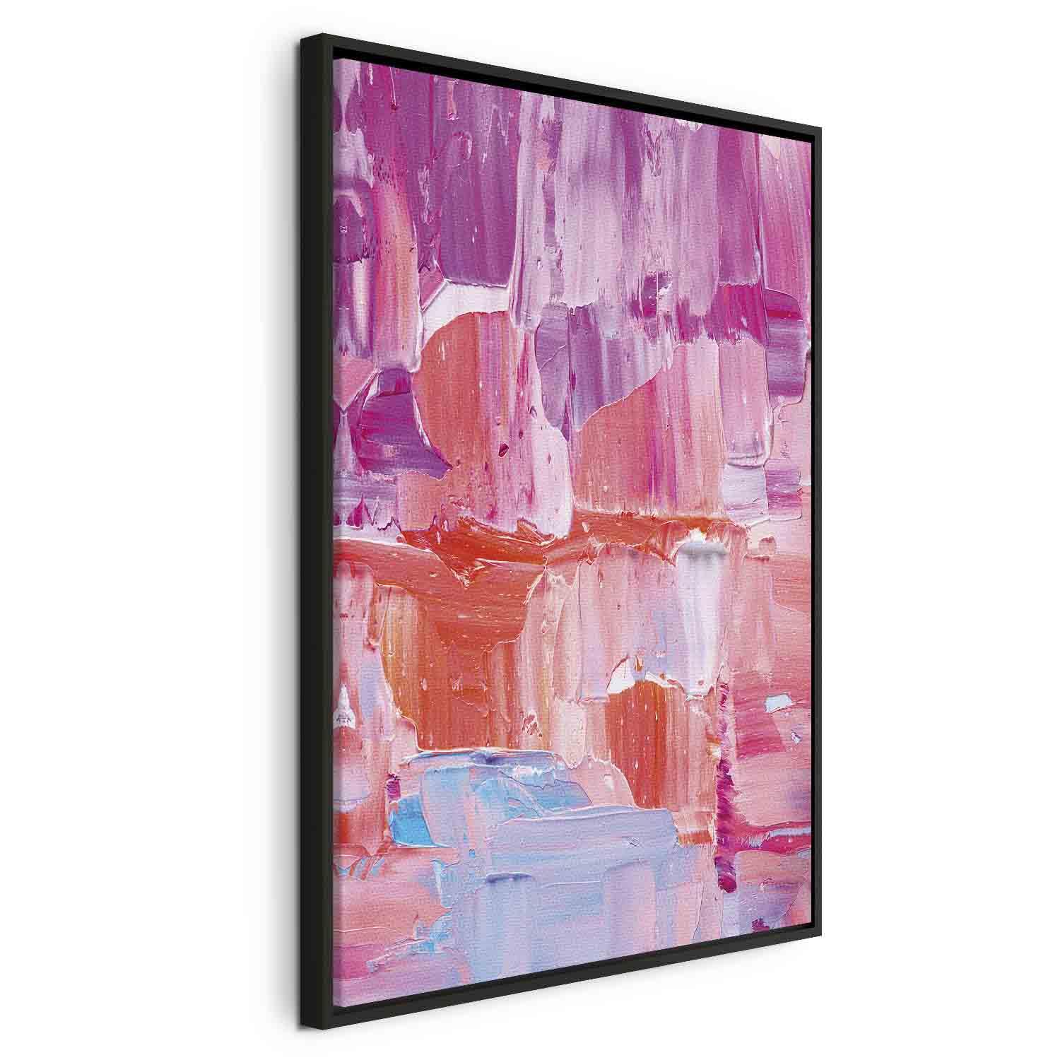 Abstrakt billede på lærred - Farverige kontraster i rosa nuancer - 40 x 60 cm - I en sort træramme billede