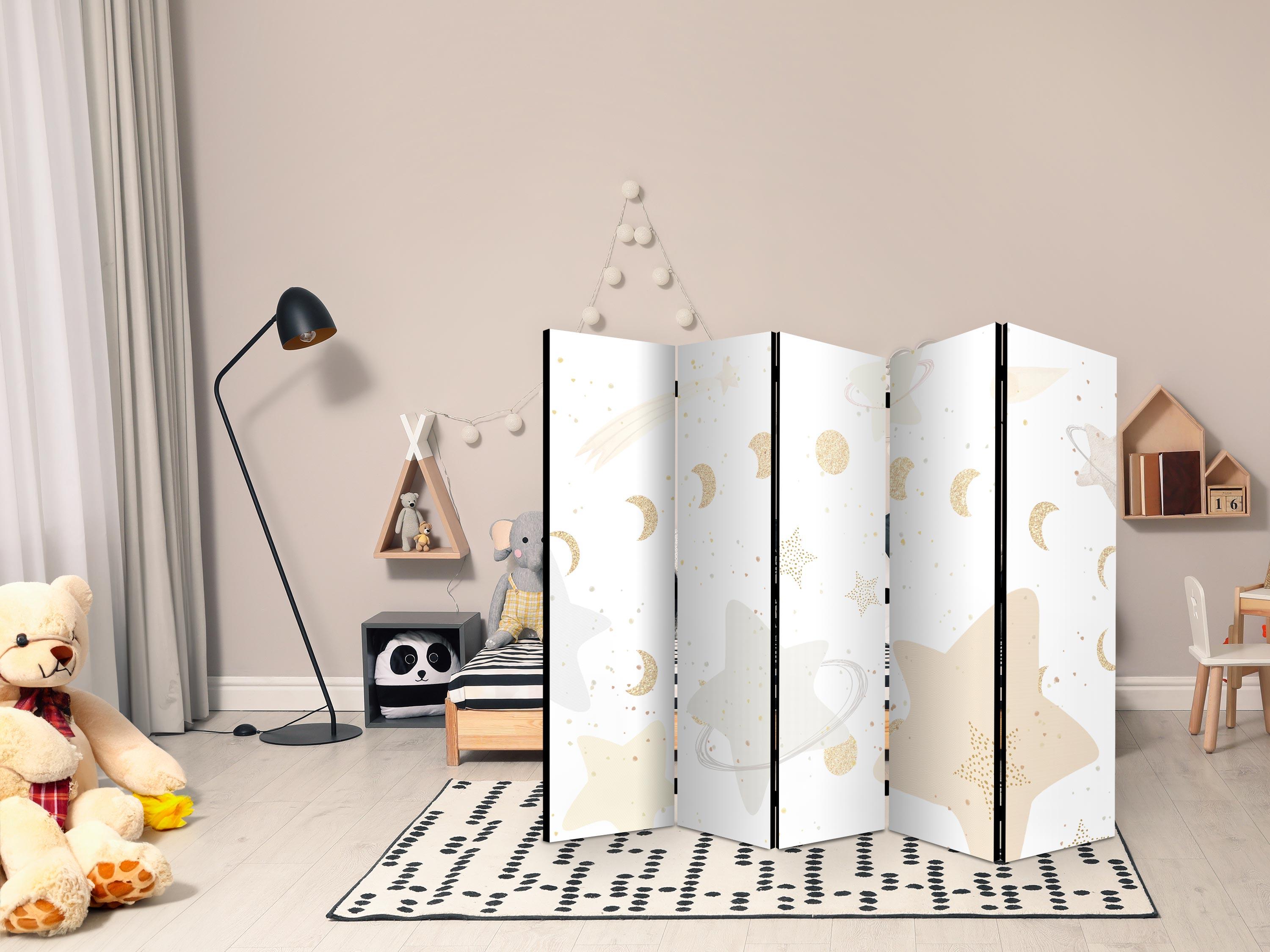 5-panels rumdeler til børn 225 x 172 cm - Eventyrgalakse med månefaser - 225 x 172 cm - Enkeltsiddet billede