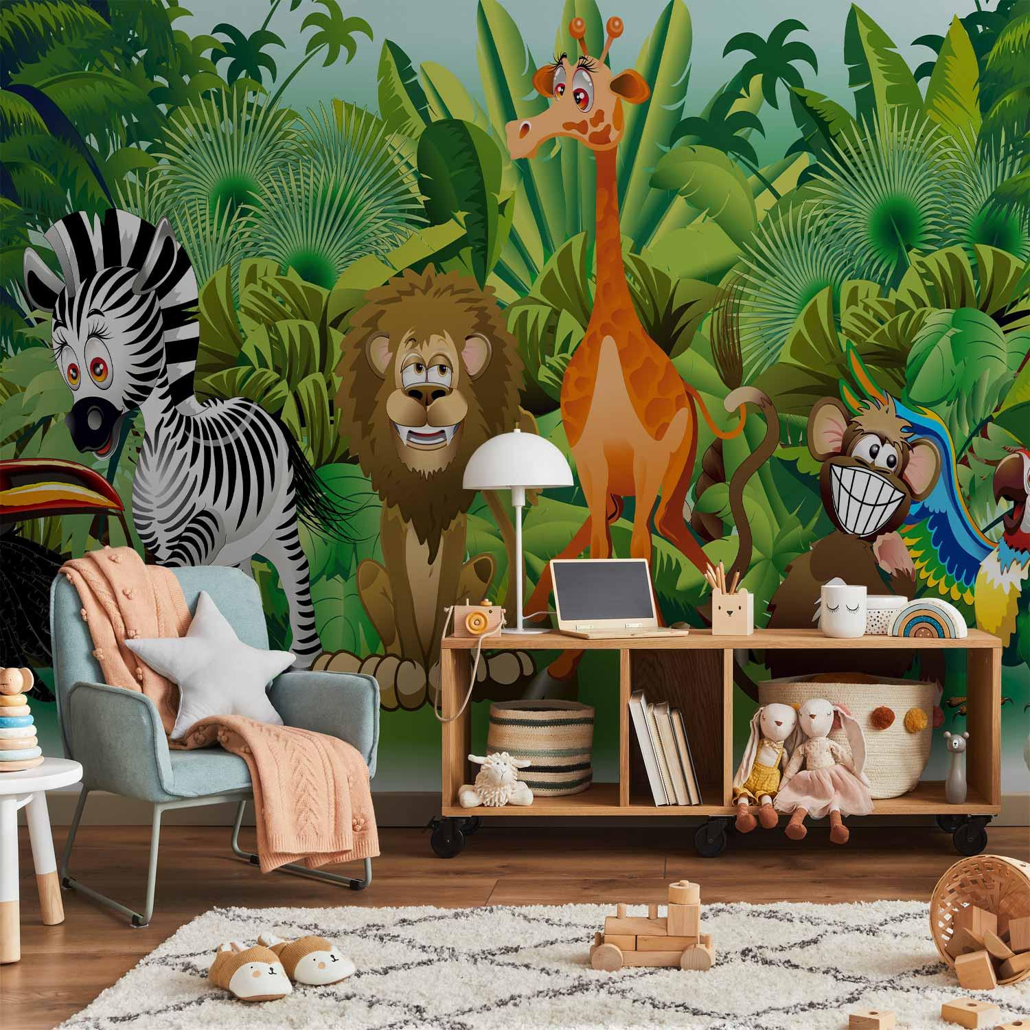 Fototapet med jungledyr til børneværelse - 350 x 256 cm - Standard