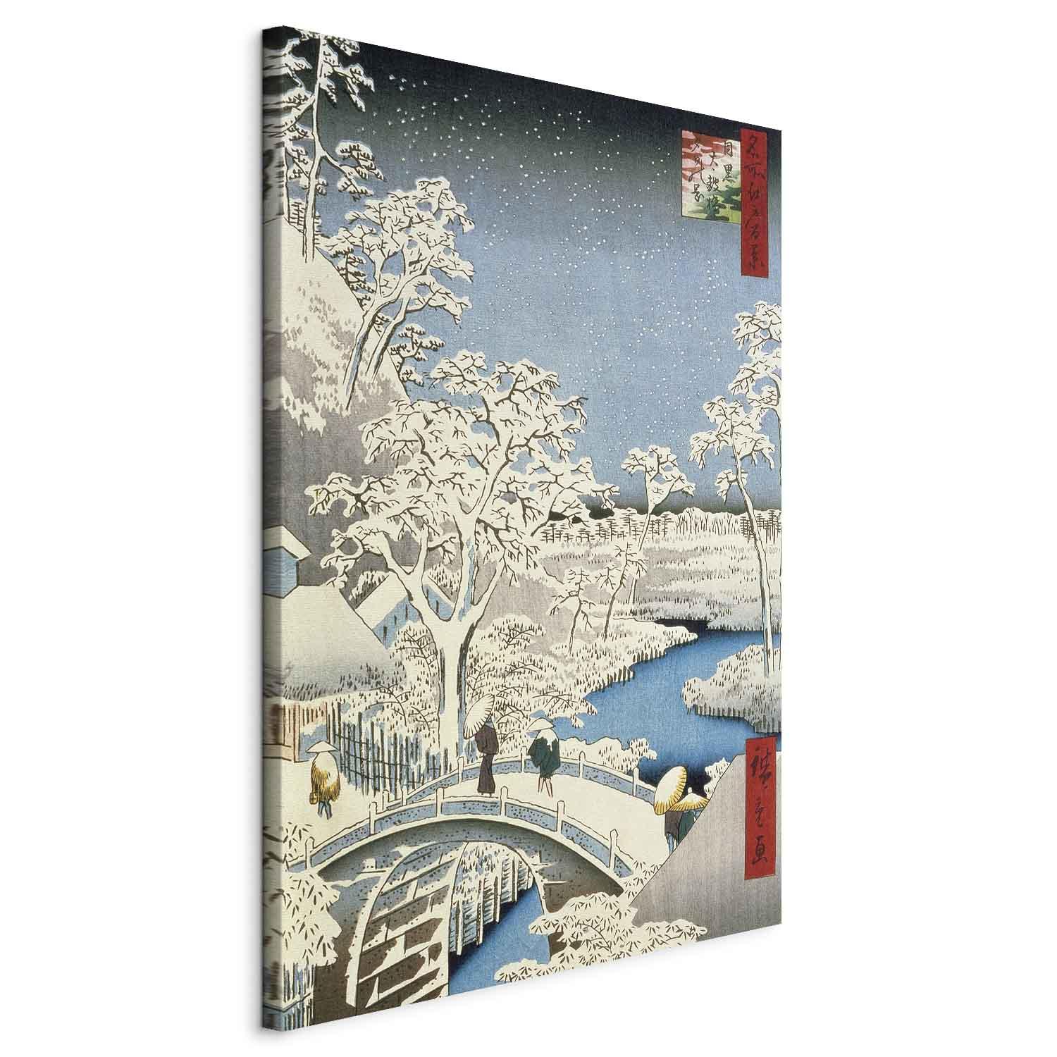 Utagawa Hiroshige XXL lærredsbillede - Trommebroen og Solnedgangshøjen ved Meguro - 160 x 240 cm