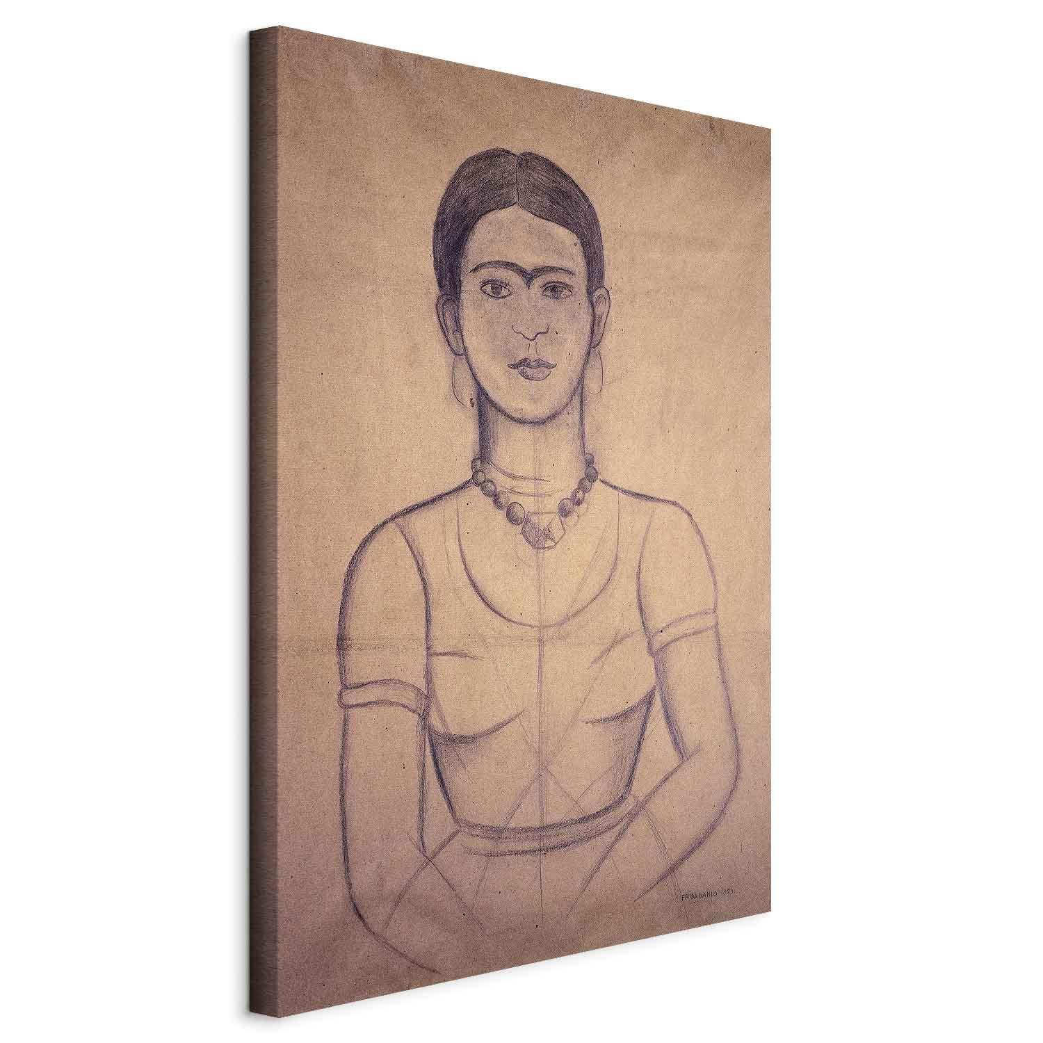 Frida Kahlo Selvportræt 1929 kultegning - billede på lærred i flere størrelser og varianter - 80 x 120 cm - På italiensk lærred