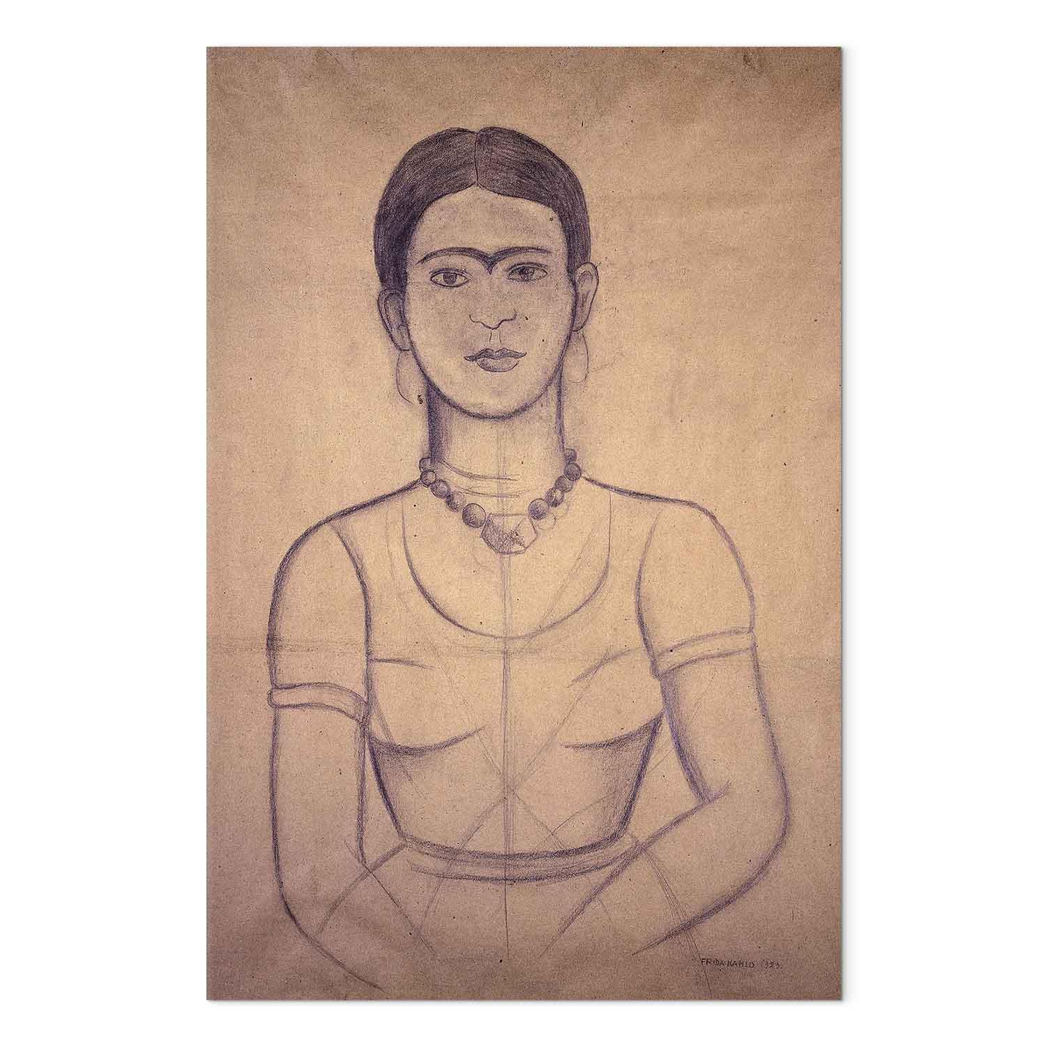 Frida Kahlo Selvportræt 1929 kultegning - billede på lærred i flere størrelser og varianter - 80 x 120 cm - Premium Print