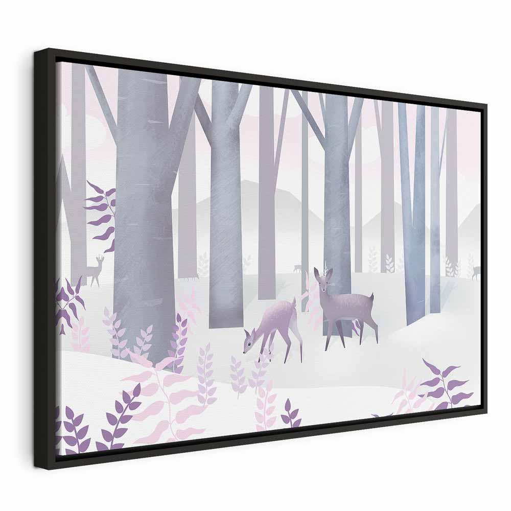 Lærredsbillede Eventyrskov med rådyr - 1 del, lodret, variant 2 - 60 x 40 cm - I en sort træramme billede