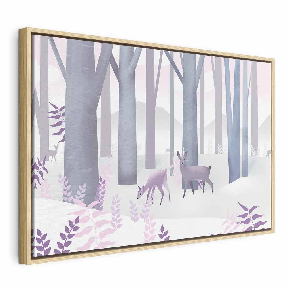 Lærredsbillede Eventyrskov med rådyr - 1 del, lodret, variant 2 - 60 x 40 cm - I en naturlig træramme billede