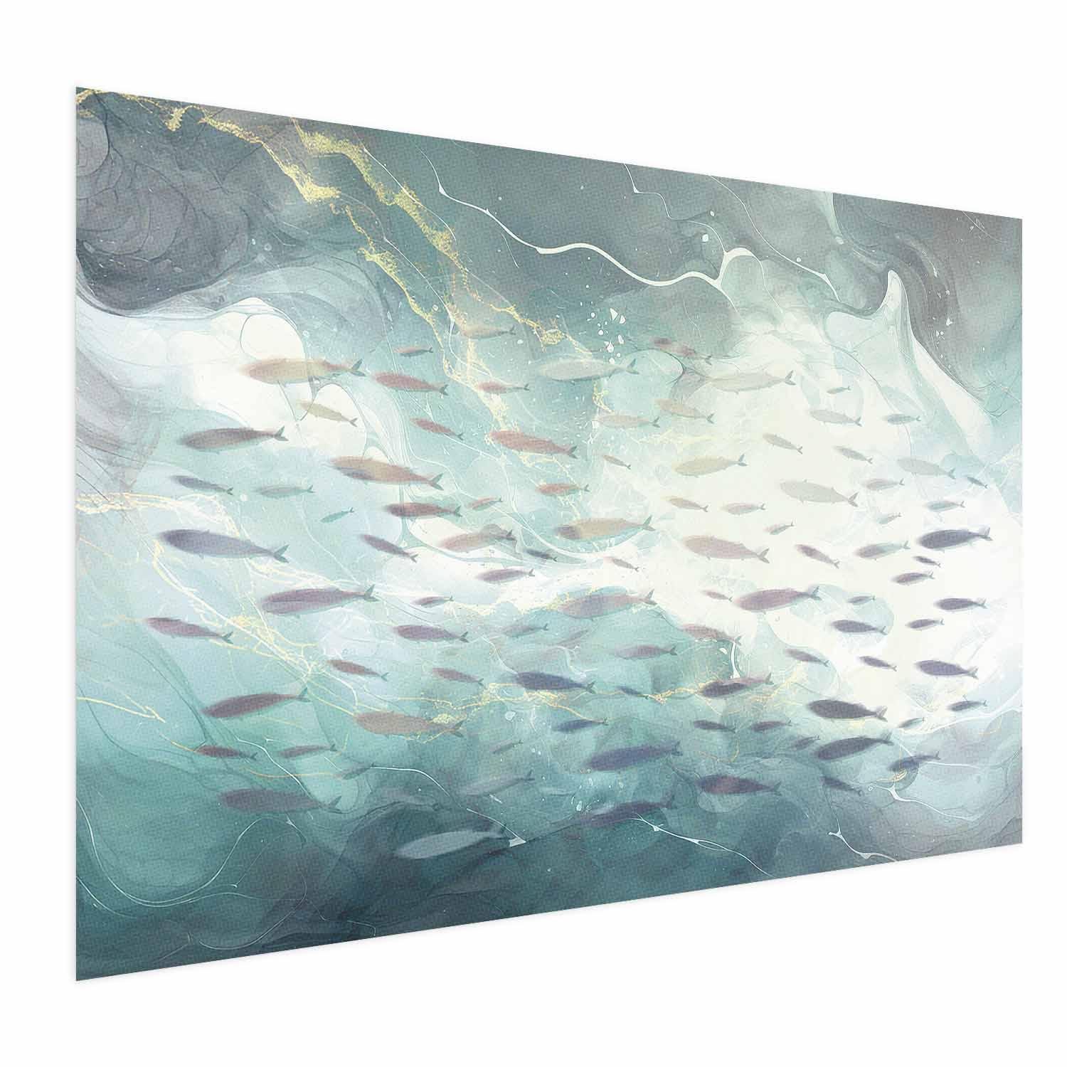 Plakat med stime af små fisk til væggen - 90 x 60 cm - Uden ramme billede