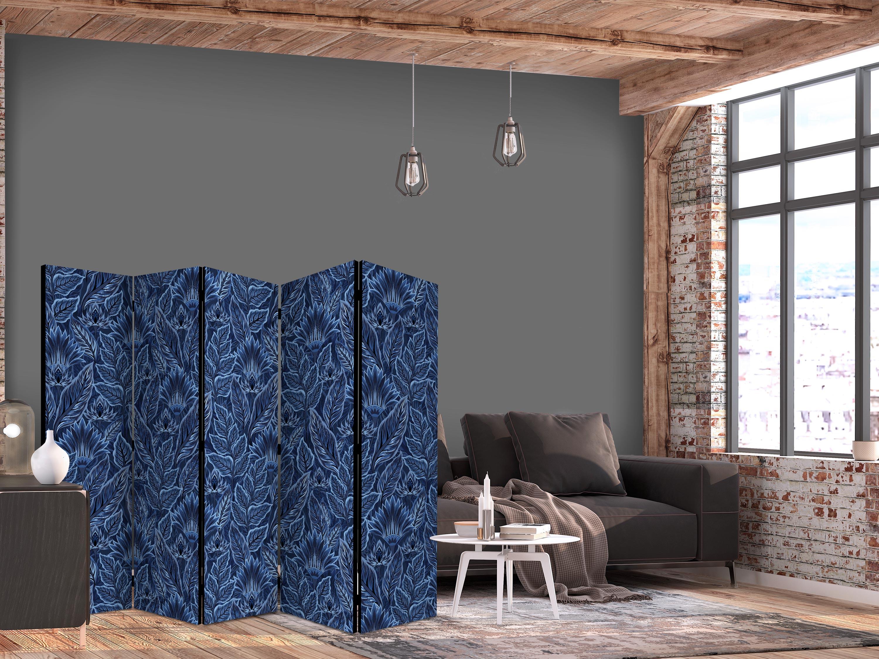 5-panels skærmvæg Dense Vegetation blå med botanisk mønster - 225 x 172 cm - Akustik billede