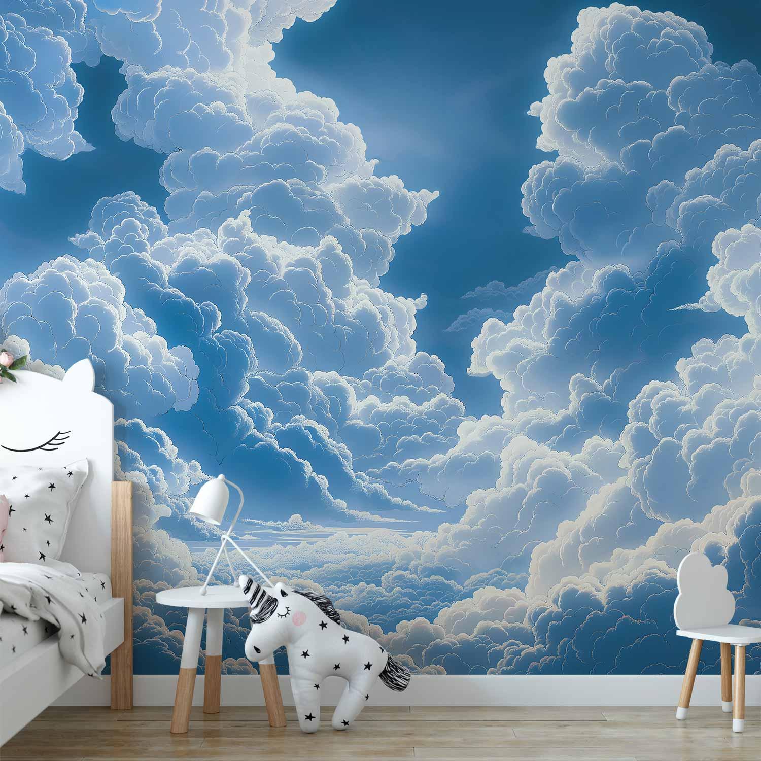 Fototapet med blå himmel og hvide skyer - 500 x 350 cm - Standard