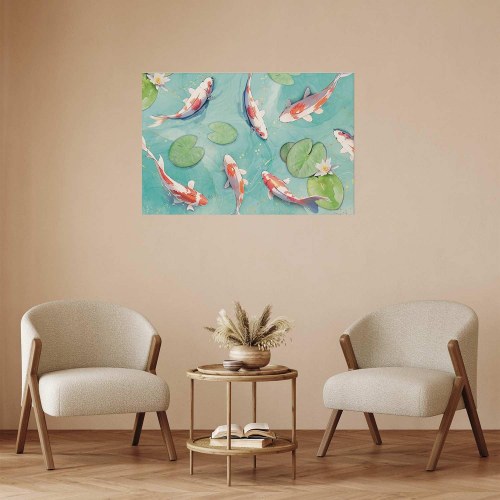 Plakat med koi-fisk - Dam i Japan