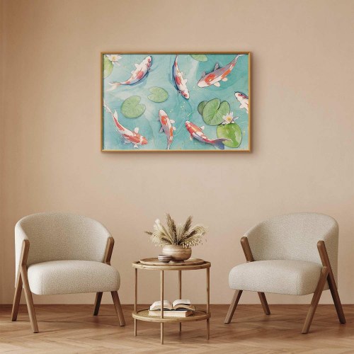 Plakat med koi-fisk - Dam i Japan