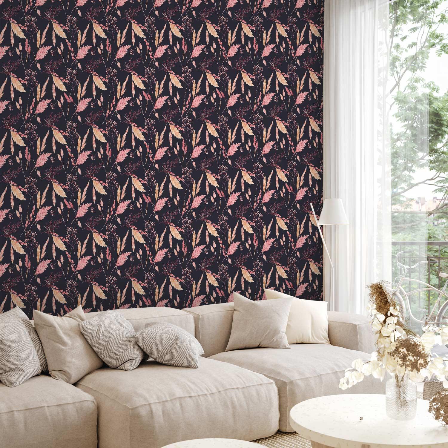 Blomstret tapet Pink Græsser - 50 x 1000 cm - Standard billede