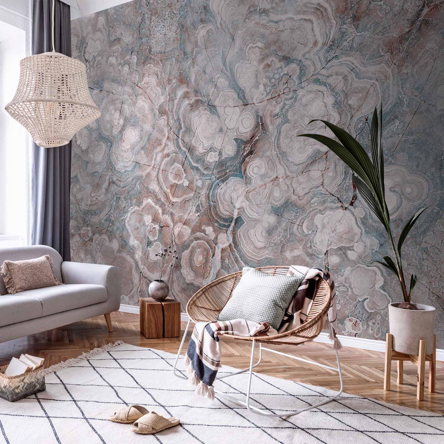 Fototapet Marble Flowers - naturstensstruktur i pastelfarver til væg og interiør - 100 x 70 cm - Standard