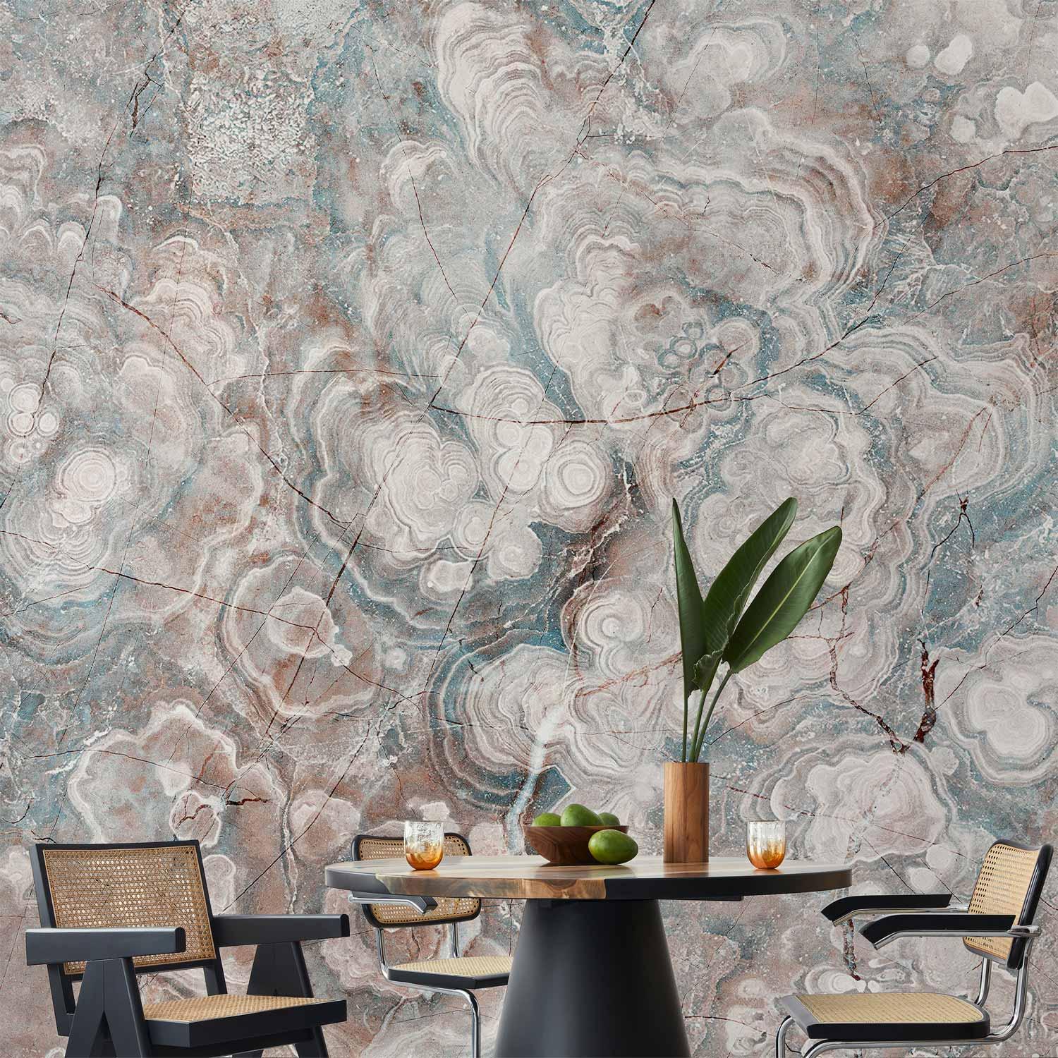 Fototapet Marble Flowers - naturstensstruktur i pastelfarver til væg og interiør - 100 x 70 cm - Vandtæt