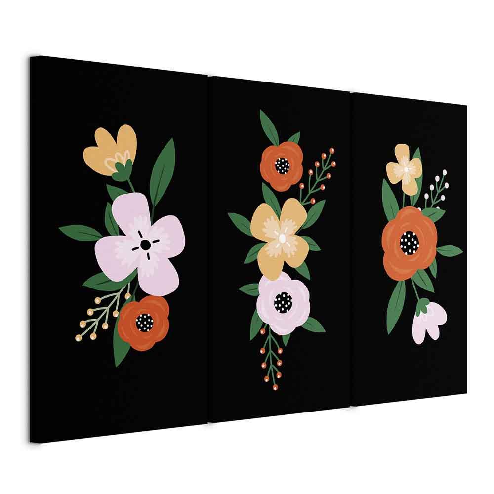 Billede på lærred - Farverig blomstring i 3 dele - 60 x 40 cm - På italiensk lærred