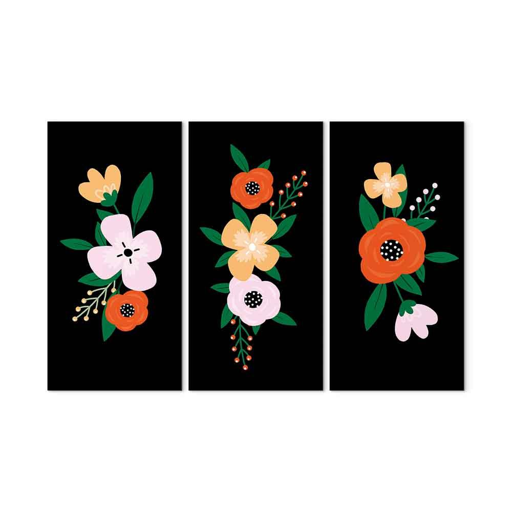 Billede på lærred - Farverig blomstring i 3 dele - 60 x 40 cm - Premium Print