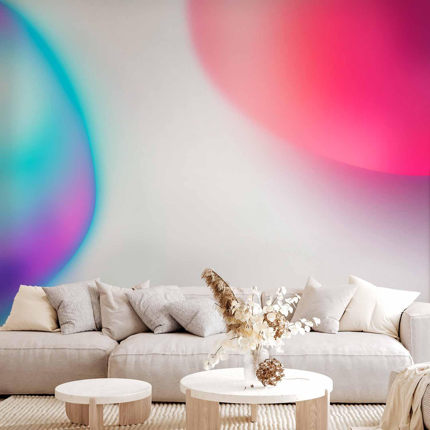 Fototapet Abstraktion med farverige glasstykker i violet-blå og pink - 350 x 256 cm - Standard