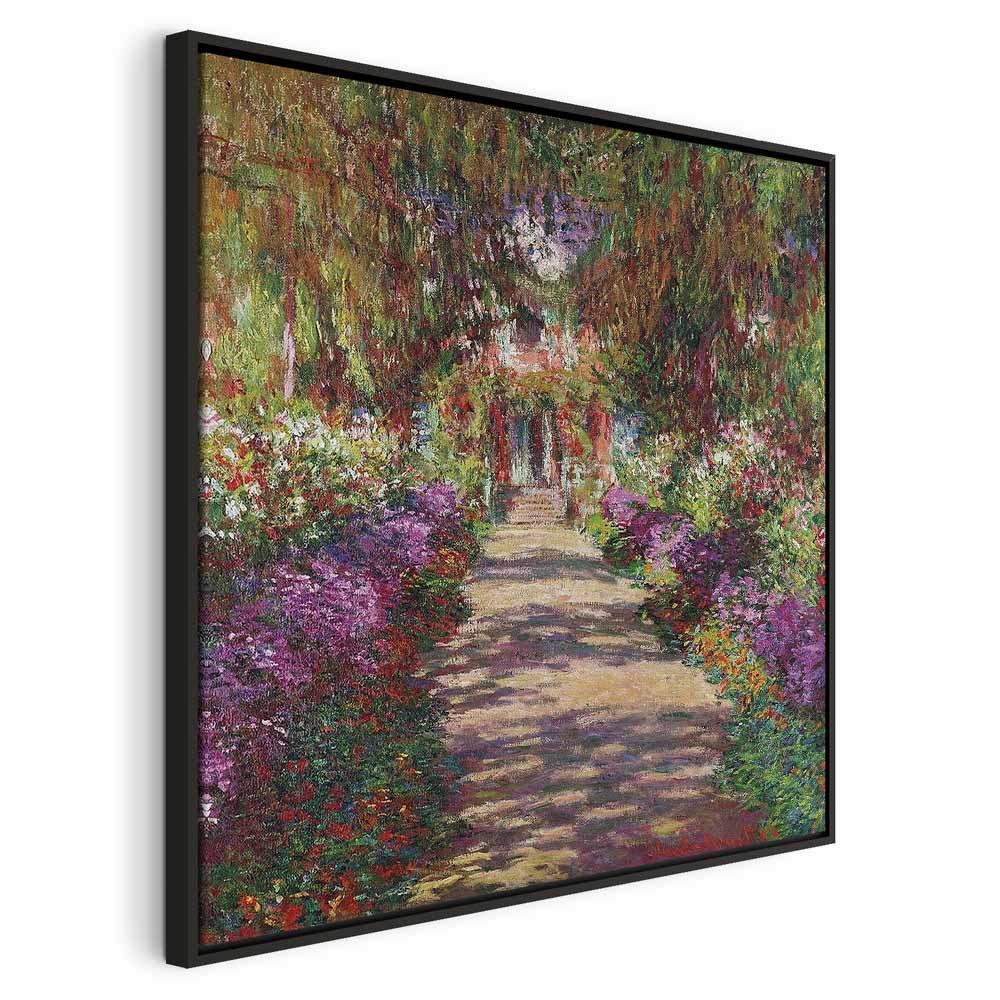 Claude Monet lærredsbillede - En sti i Monets have - 40 x 40 cm - I en sort træramme billede