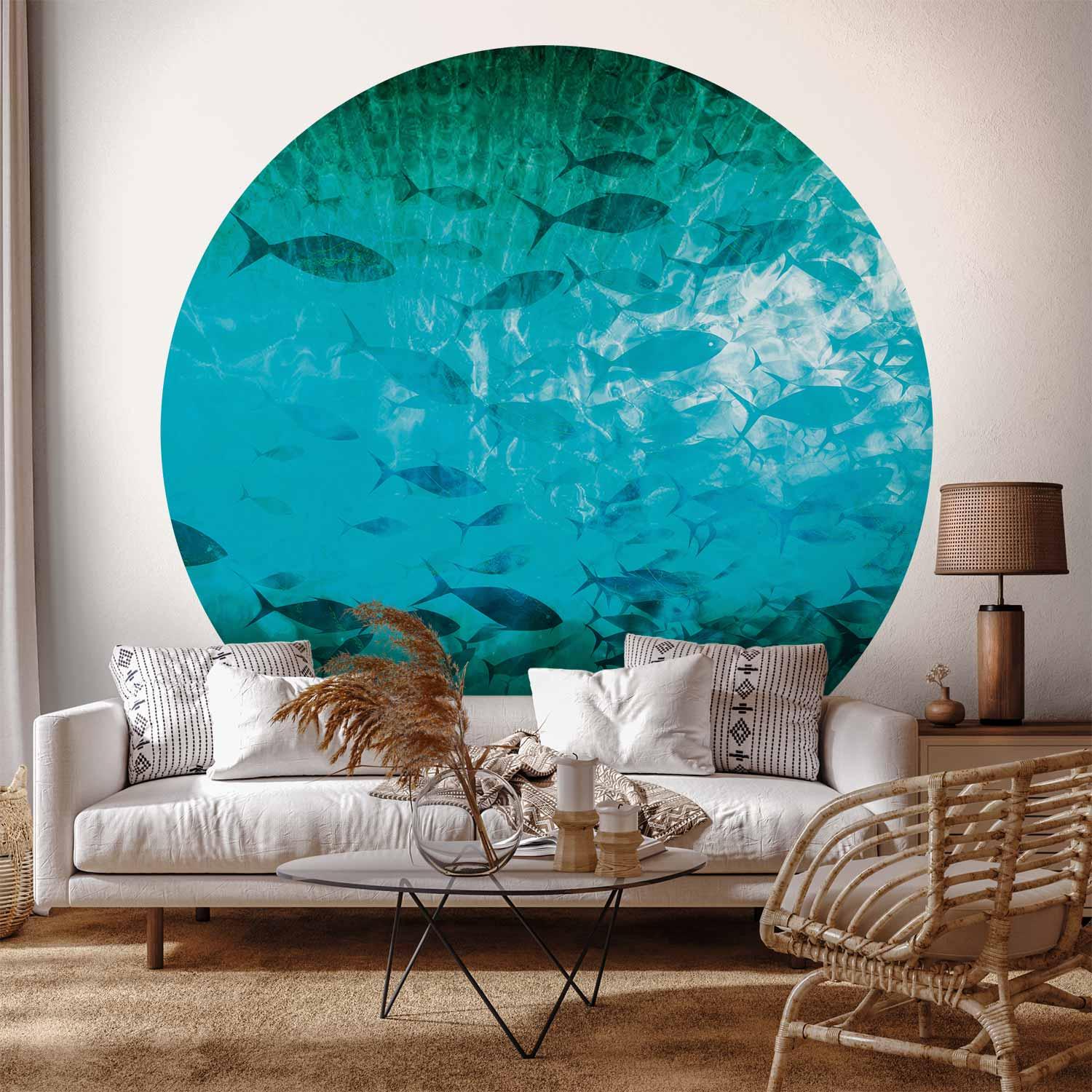 Rundt fototapet med fisk - En stime mørke fisk - 140 x 140 cm billede