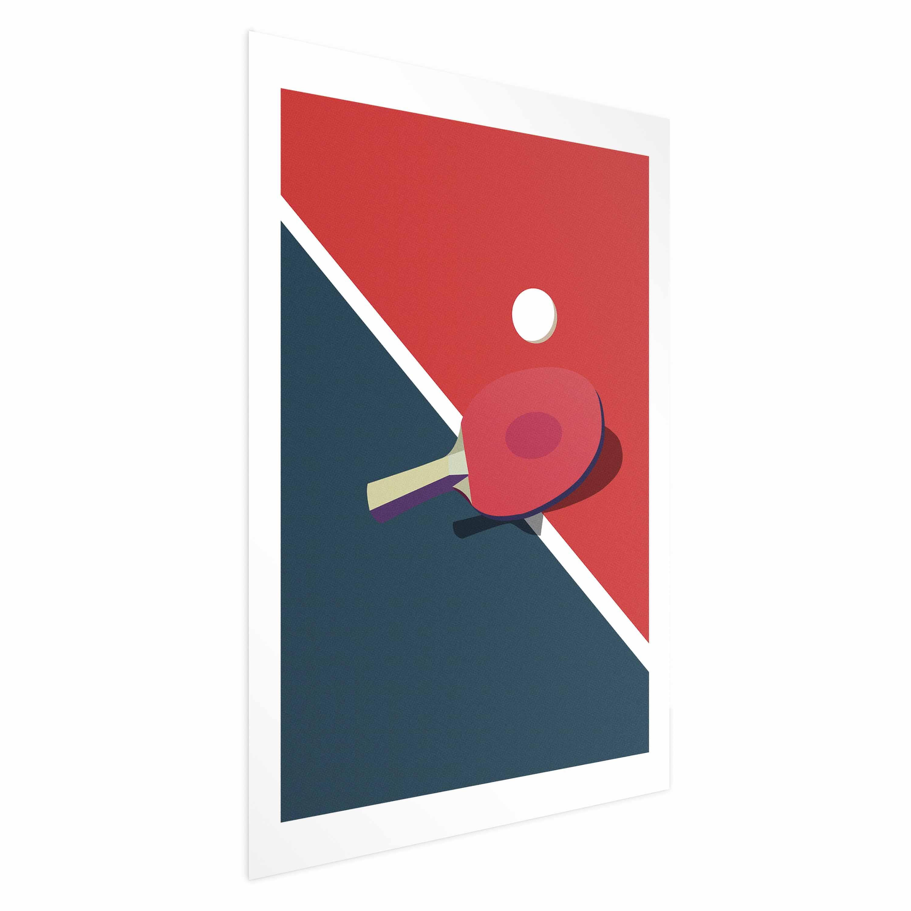 Abstrakt plakat med bordtennisbat og bold på bord - 60 x 90 cm - Uden ramme billede