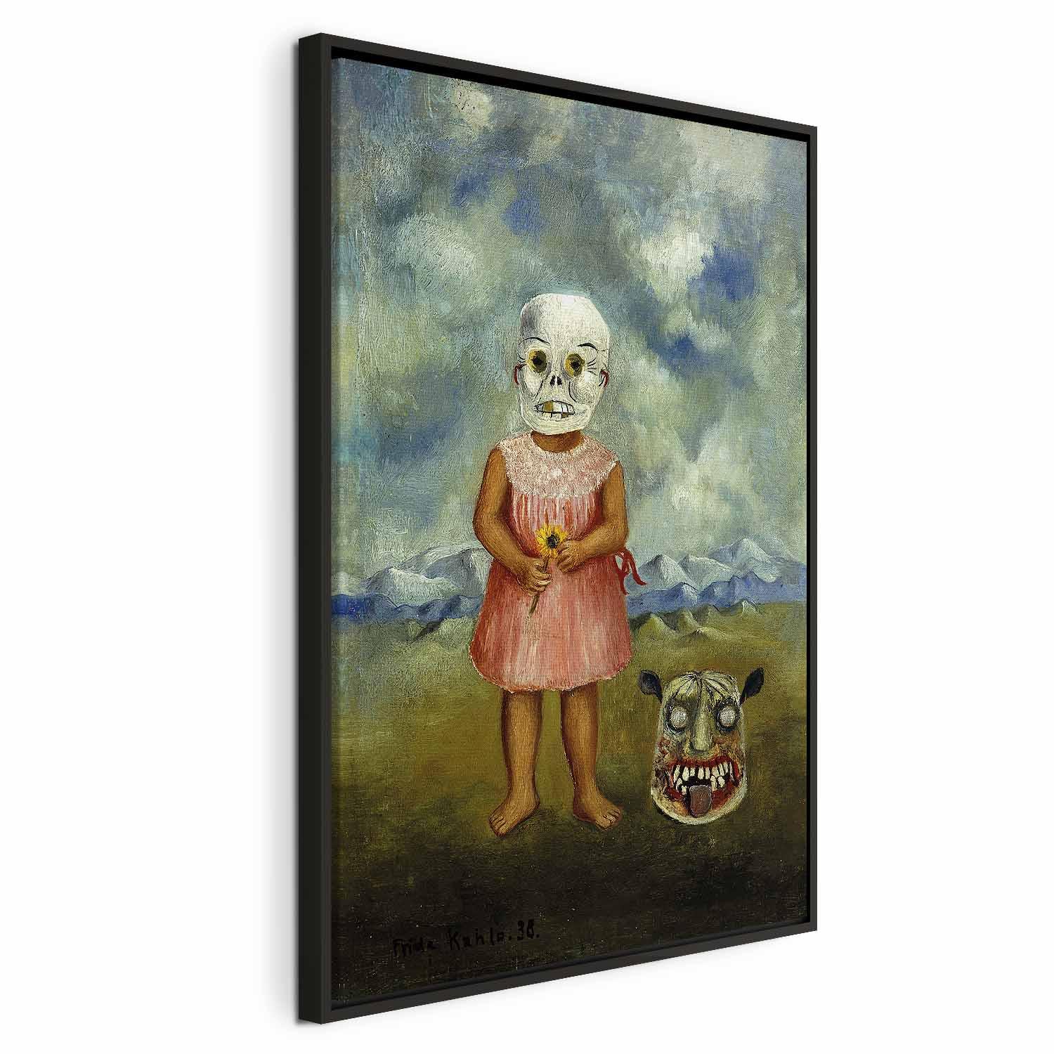 Frida Kahlo - Pige med dødsmaske lærredsbillede - 40 x 60 cm - I en sort træramme billede
