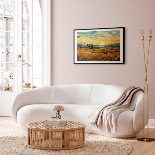 Plakat med impressionistiske marker og gyldent landskab
