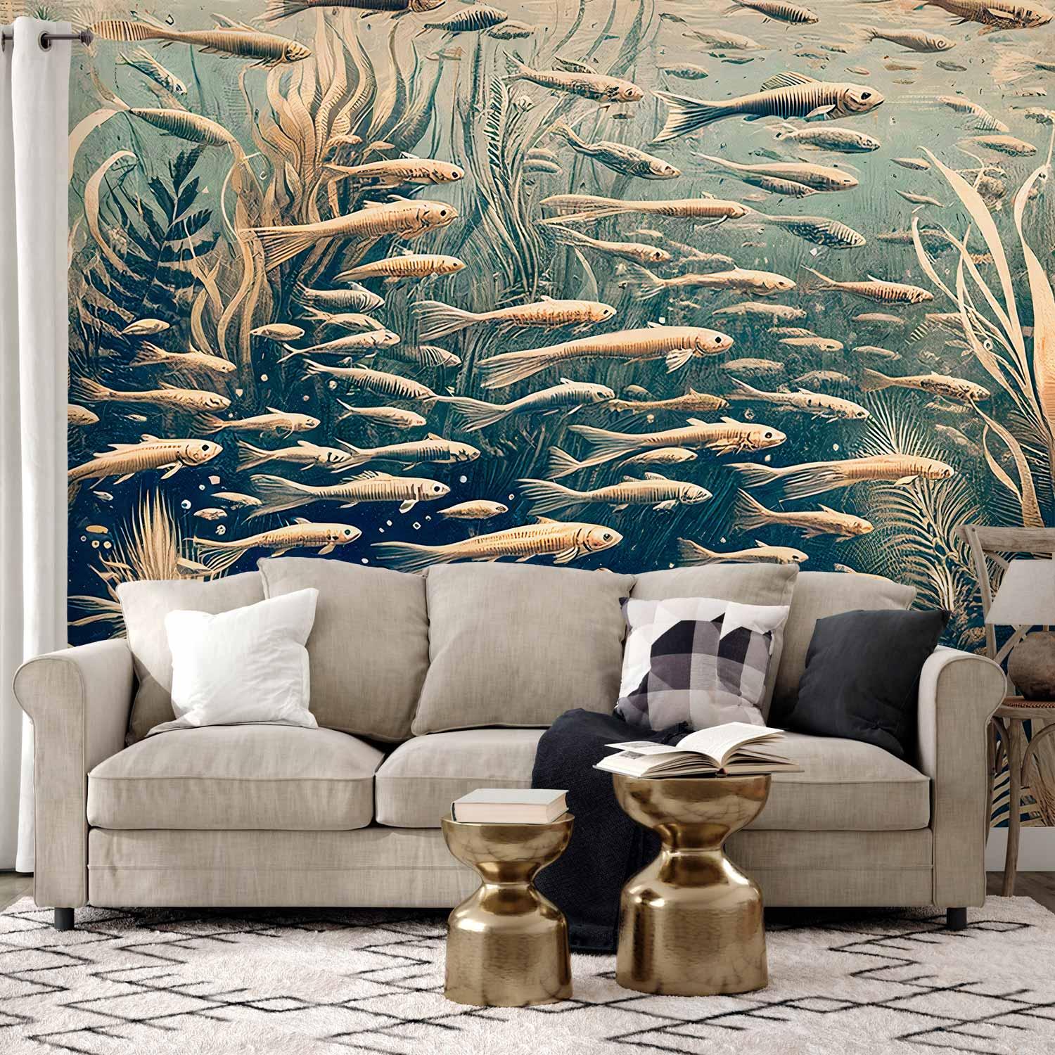 Fototapet - Oceanisk natur med fiskemotiv - 500 x 350 cm - Standard