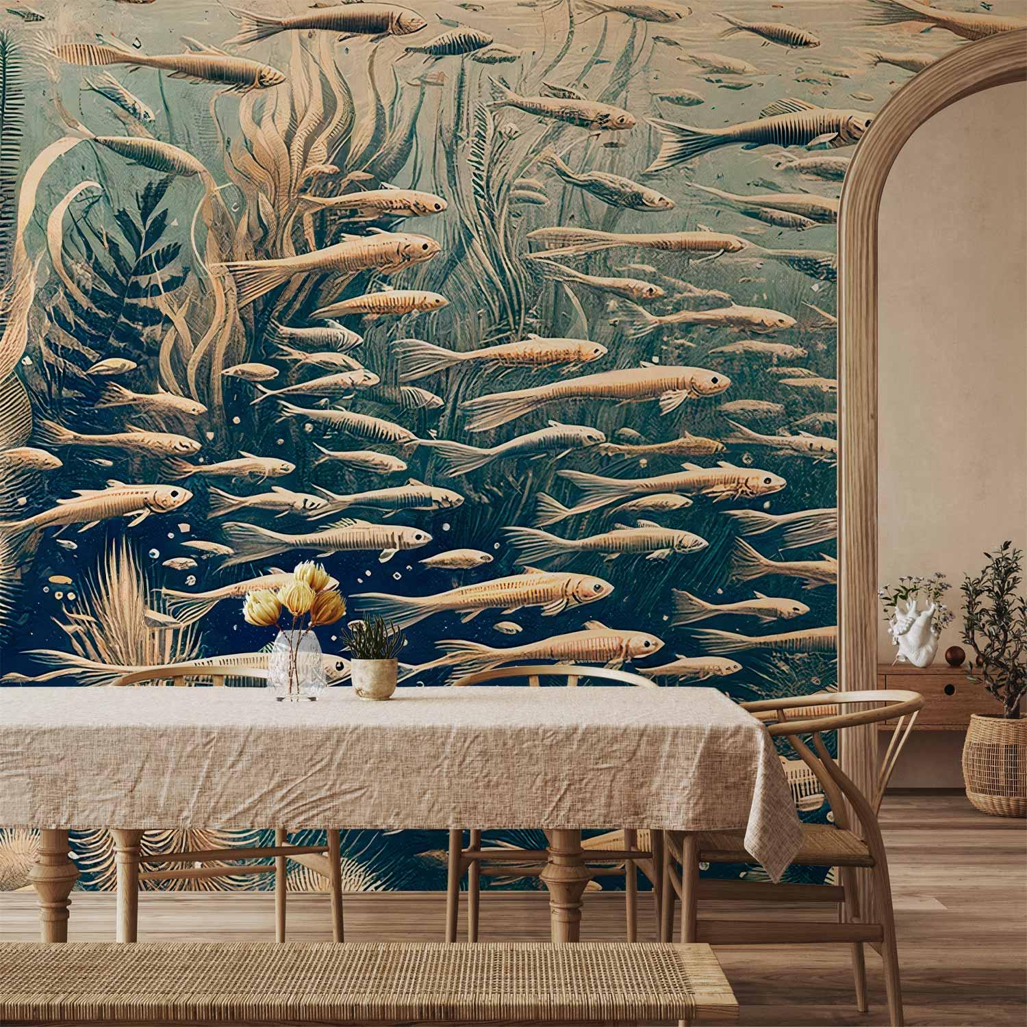 Fototapet - Oceanisk natur med fiskemotiv - 500 x 350 cm - Vandtæt