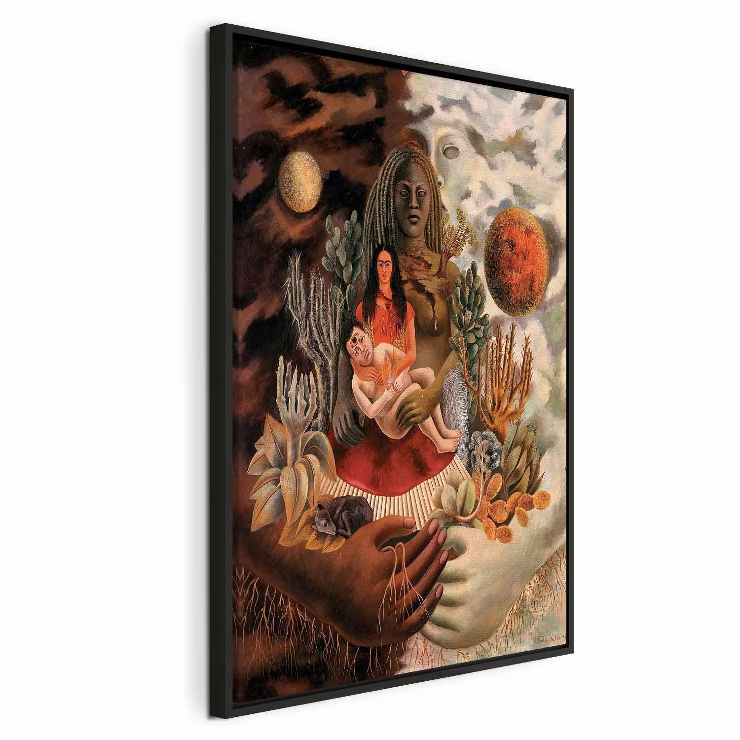 Frida Kahlo lærredsbillede - Universets, Jordens, mit eget, Diegos og Señor Xolotls kærlighedsomfavnelse - 60 x 90 cm - I en sort træramme billede