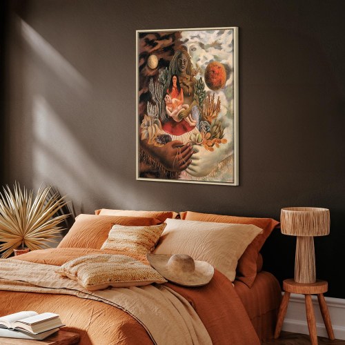 Frida Kahlo lærredsbillede - Universets, Jordens, mit eget, Diegos og Señor Xolotls kærlighedsomfavnelse