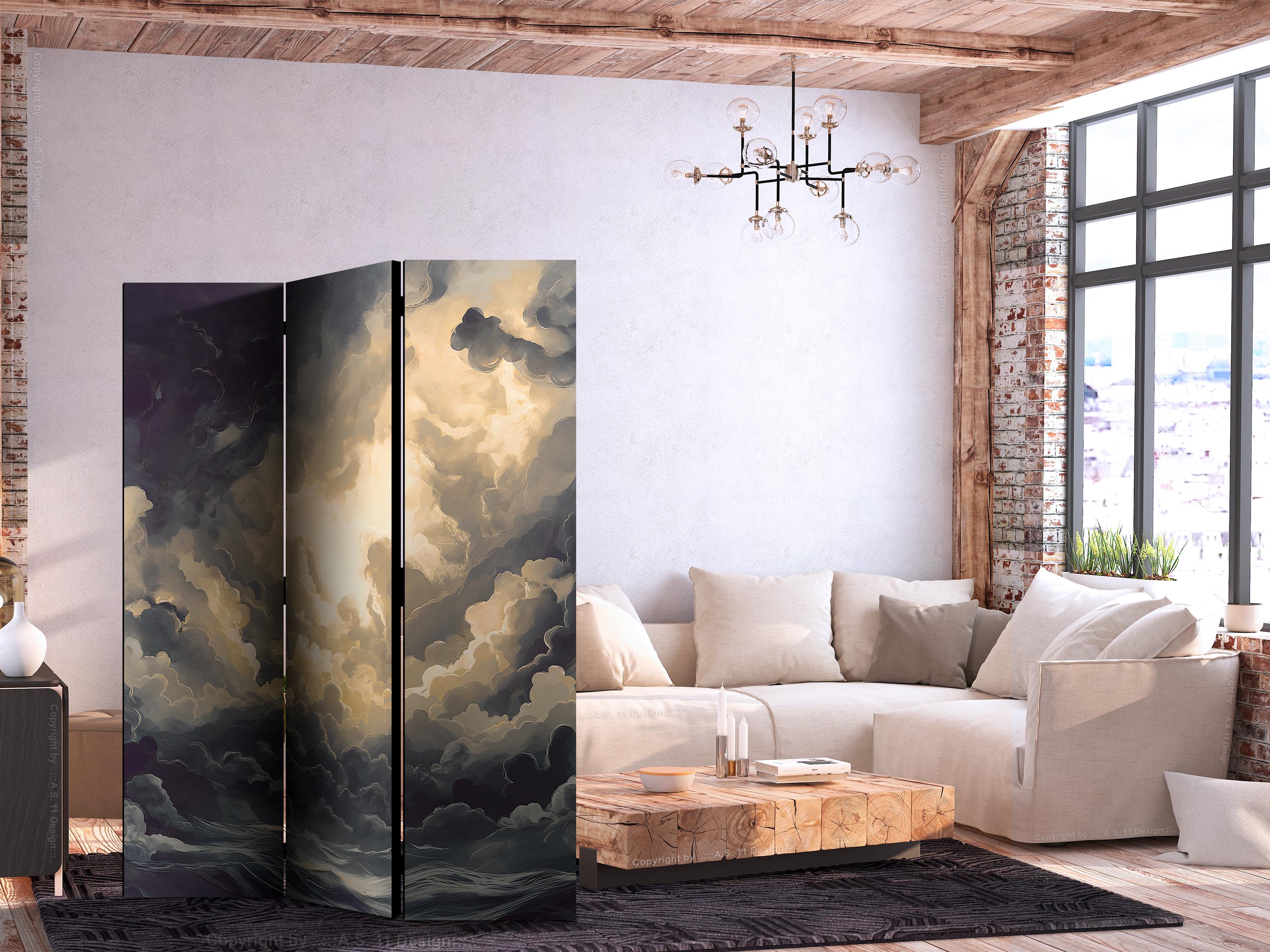 3-panels skærmvæg med skymotiv 135 x 172 cm - 135 x 172 cm - Akustik billede