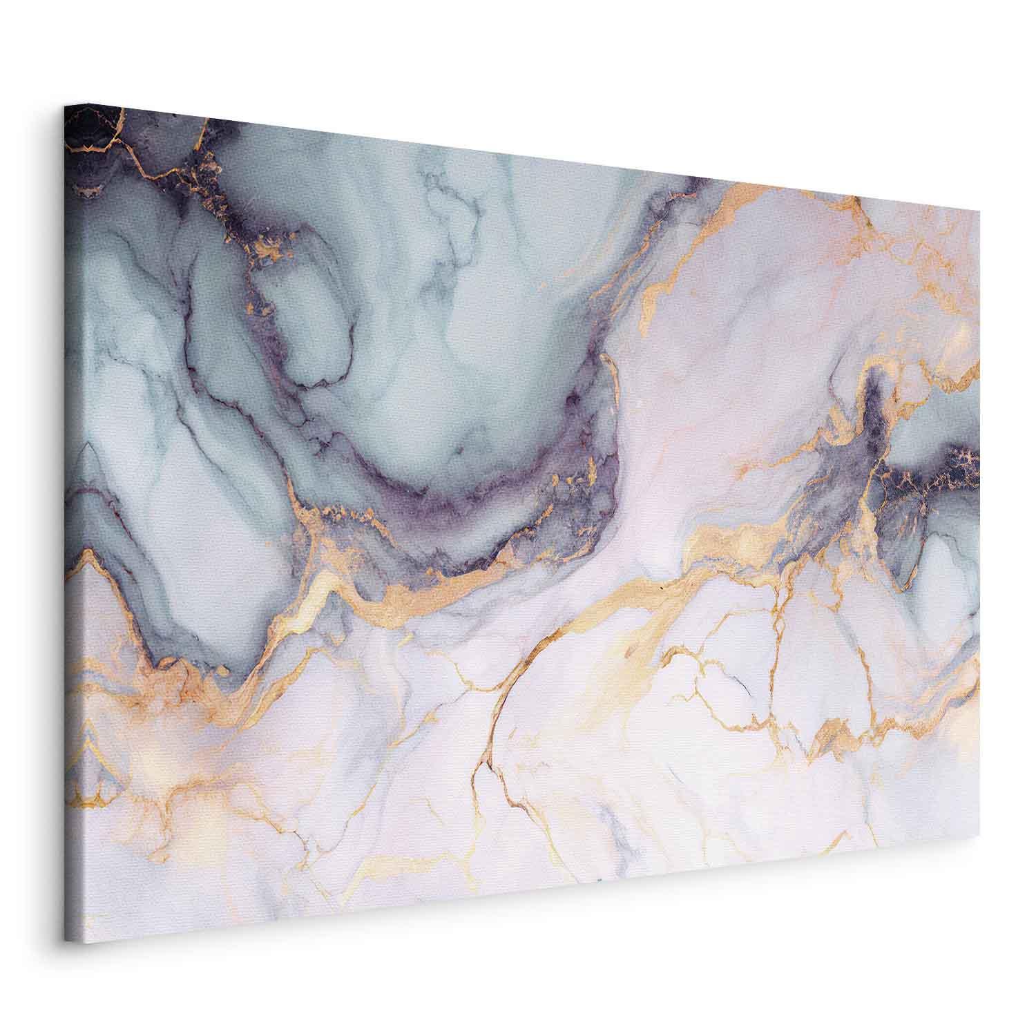 Lærredsbillede Pastelsten - lyserøde og blå strukturer på marmorbund, abstrakt vægdekoration - 120 x 80 cm - Standard