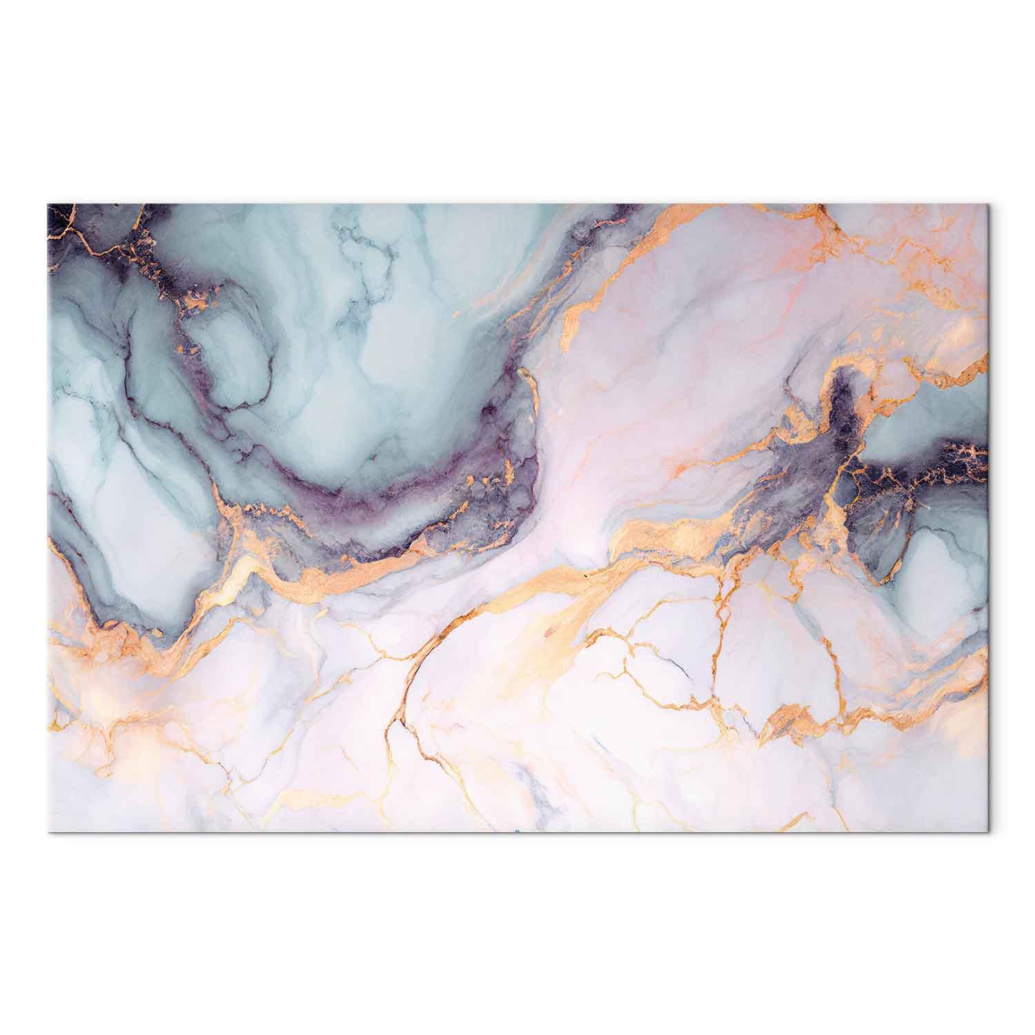 Lærredsbillede Pastelsten - lyserøde og blå strukturer på marmorbund, abstrakt vægdekoration - 120 x 80 cm - Akustisk