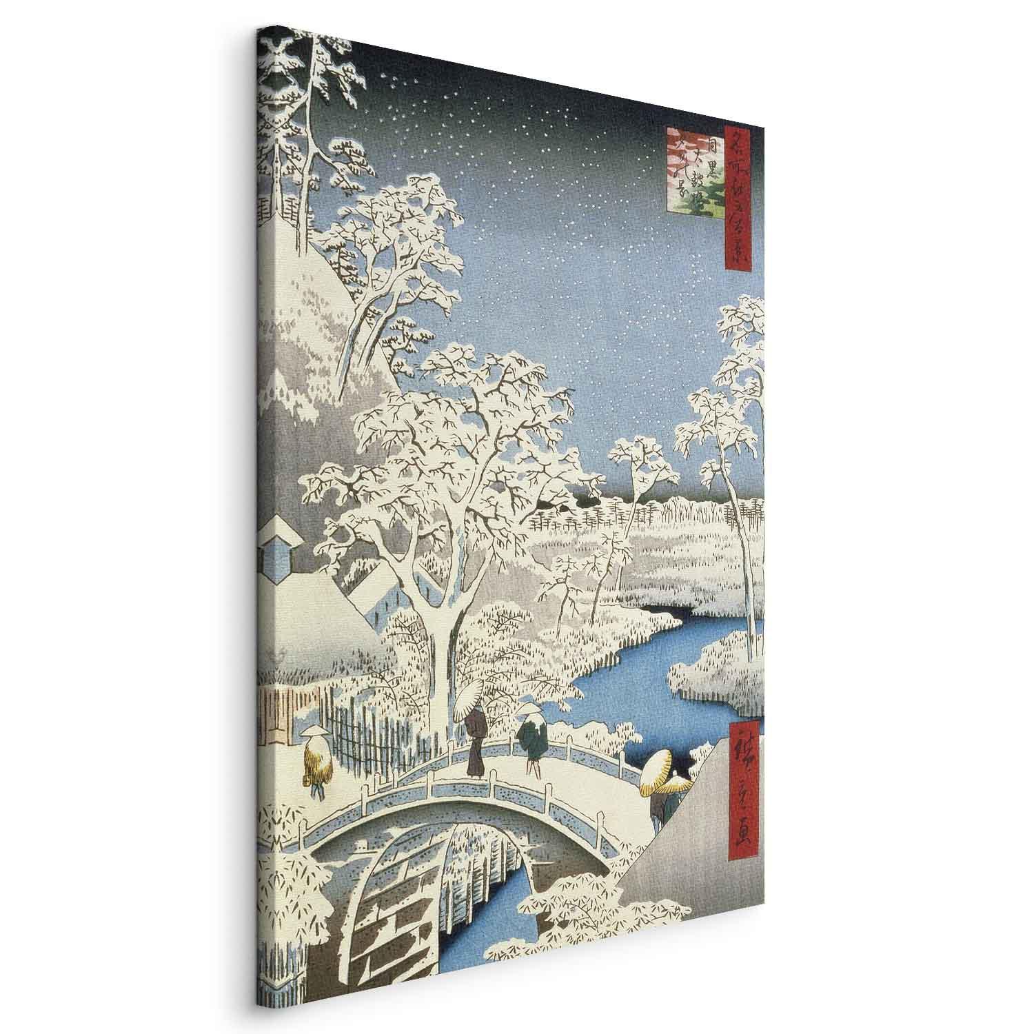 Utagawa Hiroshige lærredsbillede - Trommebroen og Solnedgangshøjen ved Meguro - 20 x 30 cm - På italiensk lærred billede