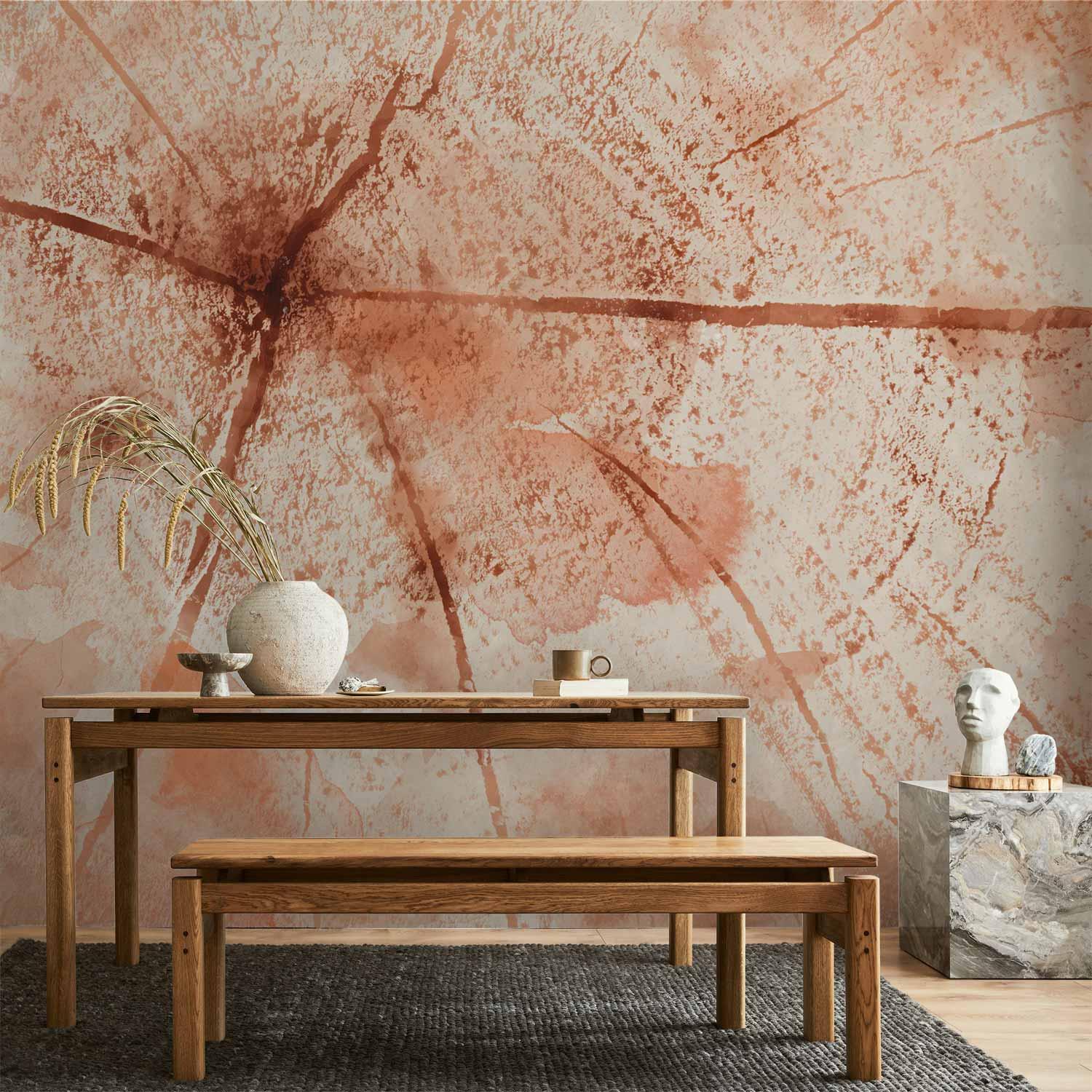 Fototapet med abstrakt træstammemønster i rosa - 450 x 315 cm - Vandtæt
