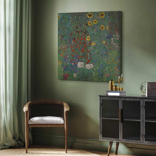 Gustav Klimt billede på lærred - Have med solsikker