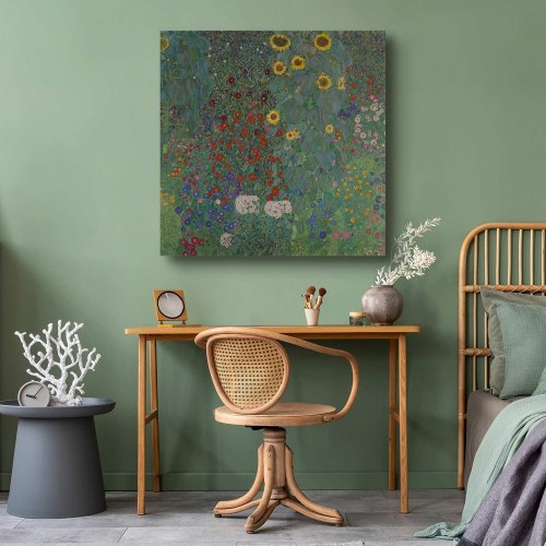 Gustav Klimt billede på lærred - Have med solsikker