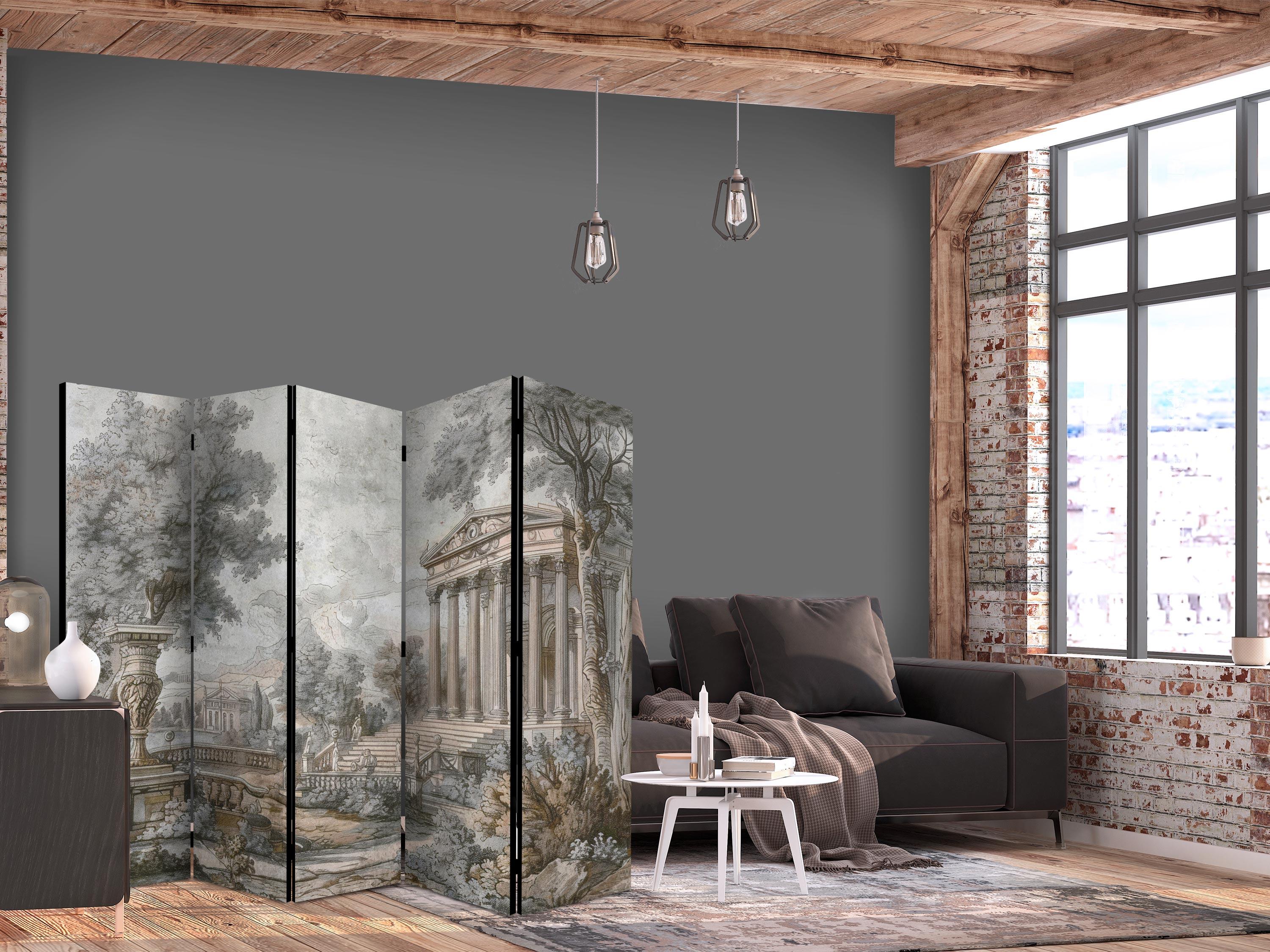 5-panels skærmvæg med antikt landskab - græsk tempel på en bakke - 225 x 172 cm - Akustik billede