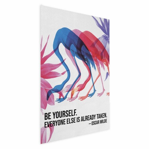 Plakat Colorful Repetition med flamingoer og citat