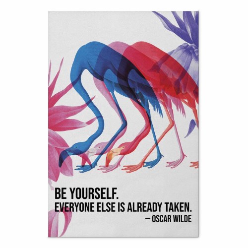 Plakat Colorful Repetition med flamingoer og citat