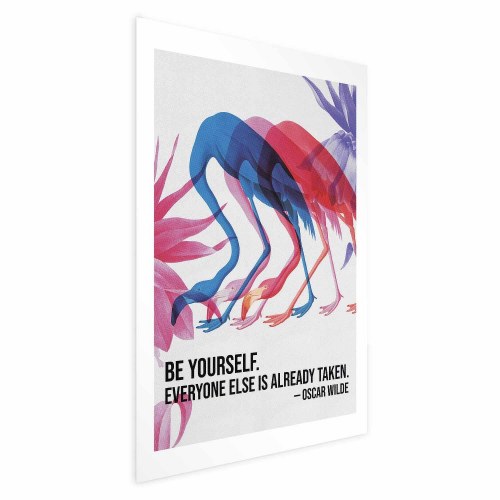 Plakat Colorful Repetition med flamingoer og citat