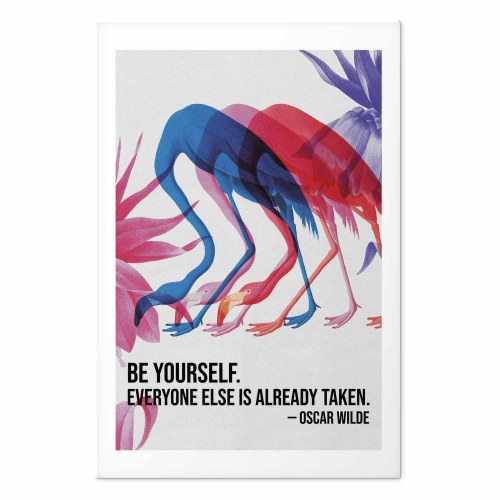 Plakat Colorful Repetition med flamingoer og citat