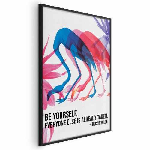 Plakat Colorful Repetition med flamingoer og citat