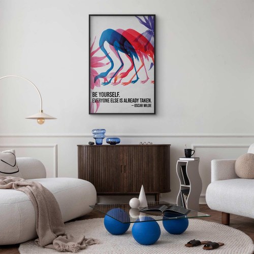 Plakat Colorful Repetition med flamingoer og citat