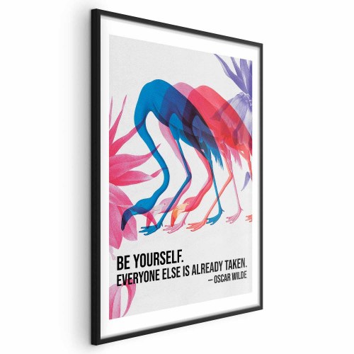 Plakat Colorful Repetition med flamingoer og citat