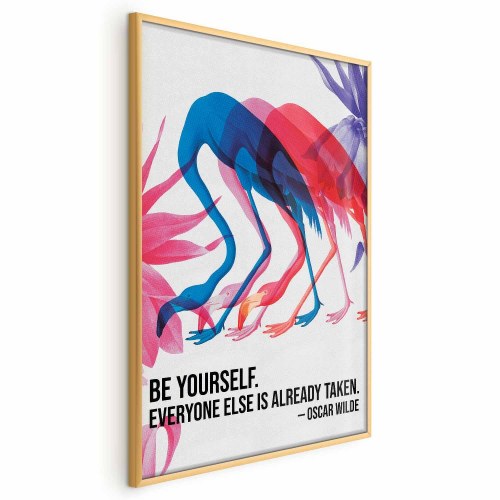 Plakat Colorful Repetition med flamingoer og citat
