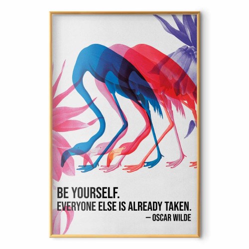 Plakat Colorful Repetition med flamingoer og citat
