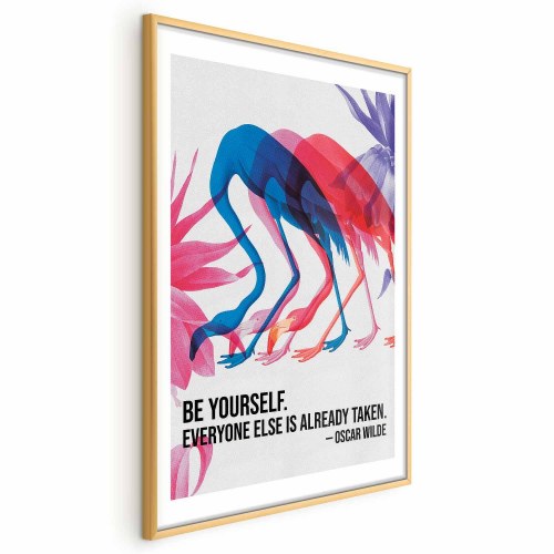 Plakat Colorful Repetition med flamingoer og citat